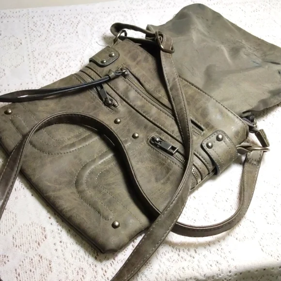 2 FOR $15. BUNDLE Bag Greyish, greenish black with silver studs & zippers - Picture 2 of 6